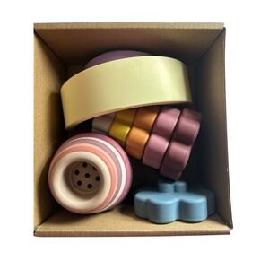 Elbebe Stacking Cup Block Set NIB Silicone Rainbow Shapes Stacker 16 Pieces Baby